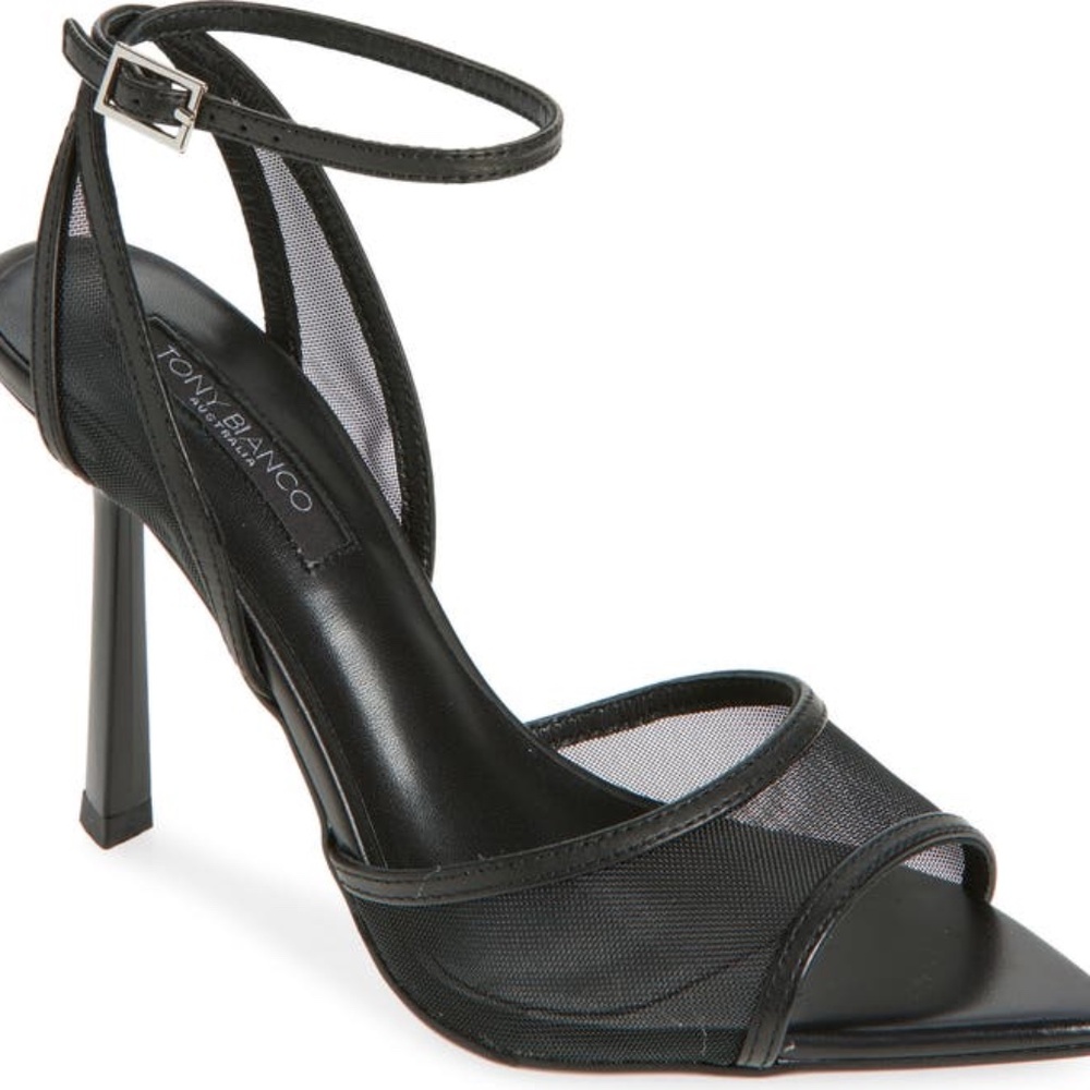 Tony Bianco Black Mesh Ankle-Strap Stiletto Heels